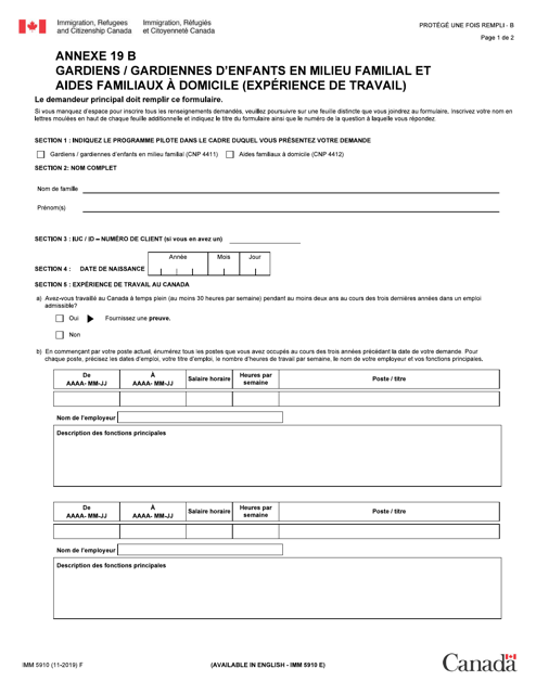 Forme IMM5910 Supplément 19 B  Printable Pdf