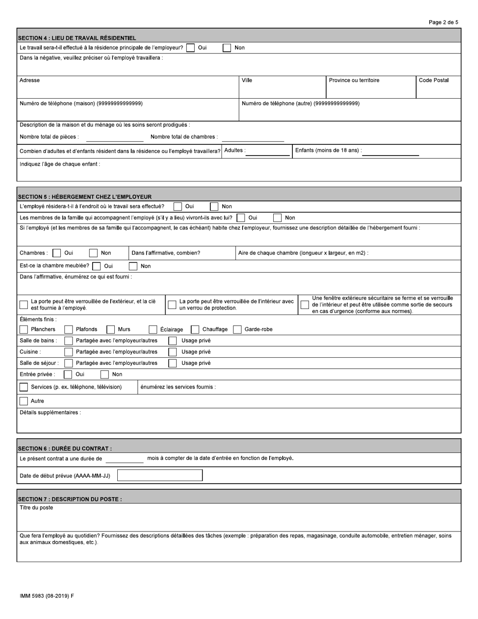 Forme IMM5983 Offre Demploi Programmes Pilotes DES Gardiens / Gardiennes Denfants En Milieu Familial Et DES Aides Familiaux a Domicile - Canada (French), Page 2