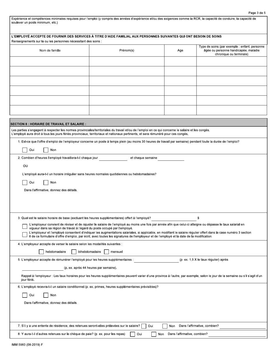Forme IMM5983 Offre Demploi Programmes Pilotes DES Gardiens / Gardiennes Denfants En Milieu Familial Et DES Aides Familiaux a Domicile - Canada (French), Page 3