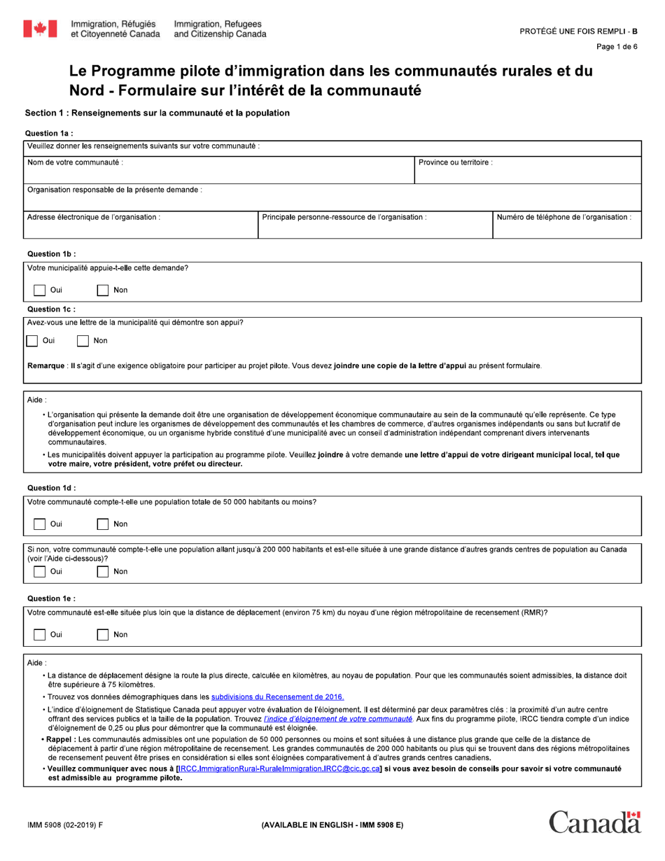 Forme IMM5908 Download Fillable PDF or Fill Online Programme Pilote D