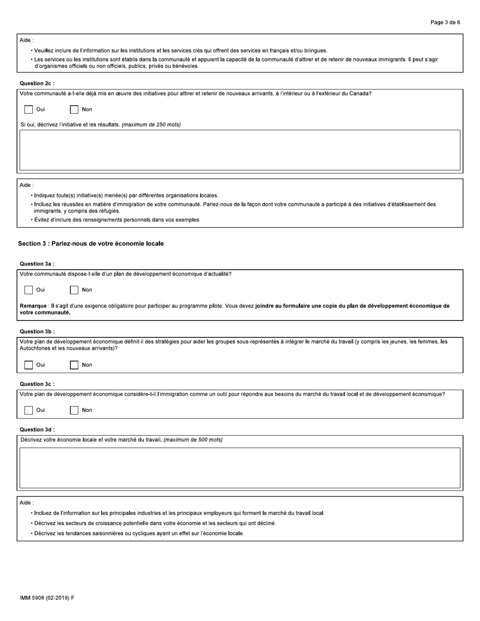 Forme IMM5908 Programme Pilote Dimmigration Dans Les Communautes Nordiques Et Rurales - Formulaire Sur Linteret De La Communaute - Canada (French), Page 3