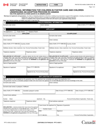 Form PPTC463B Additional Information for Children in Foster Care and Children Undergoing an Adoption Process in Canada - Canada