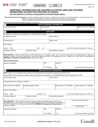 Form PPTC463C Additional Information for Children in Foster Care and Children Undergoing an Adoption Process in Canada - Canada