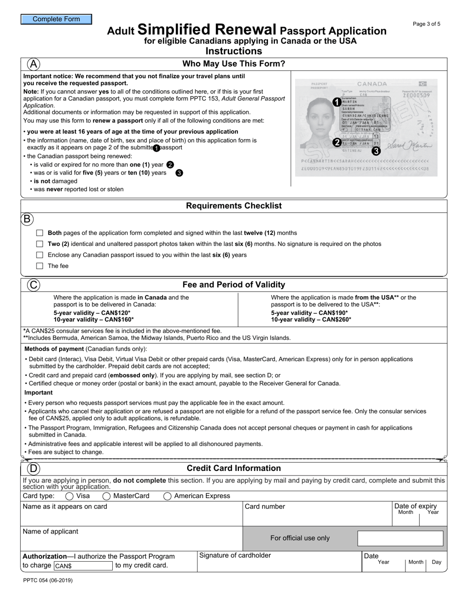 Form PPTC054 Adult Simplified Renewal Passport Application for Eligible Canadians Applying in Canada or the Usa - Canada, Page 3