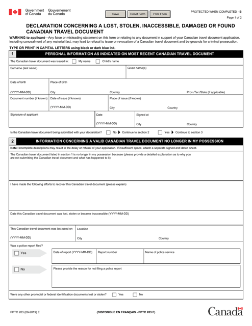 Form PPTC203  Printable Pdf