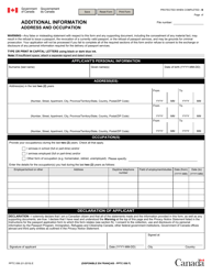 Form PPTC056 &quot;Additional Information - Address and Occupation&quot; - Canada