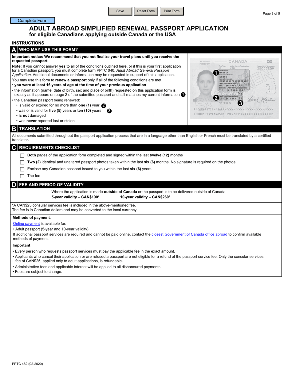 Form PPTC482 Adult Abroad Simplified Renewal Passport Application for Canadians Applying Outside of Canada and the Usa - Canada, Page 3