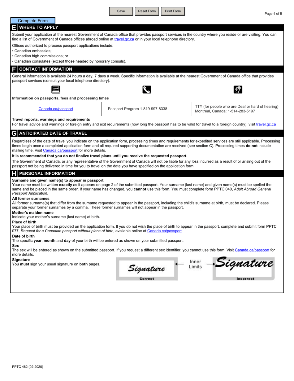Form PPTC482 Adult Abroad Simplified Renewal Passport Application for Canadians Applying Outside of Canada and the Usa - Canada, Page 4