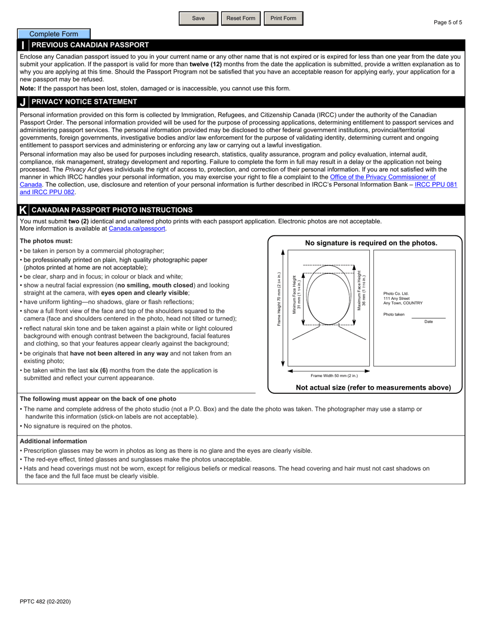 Form PPTC482 Adult Abroad Simplified Renewal Passport Application for Canadians Applying Outside of Canada and the Usa - Canada, Page 5