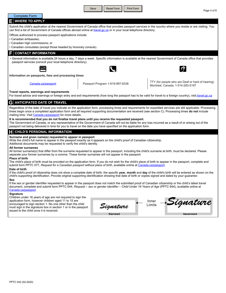 Form PPTC042 Child Abroad General Passport Application for Canadians Under 16 Years of Age Applying Outside of Canada and the Usa - Canada, Page 4