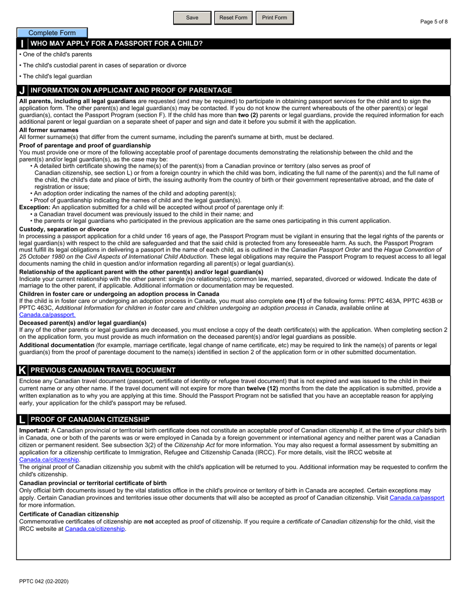 Form PPTC042 Child Abroad General Passport Application for Canadians Under 16 Years of Age Applying Outside of Canada and the Usa - Canada, Page 5