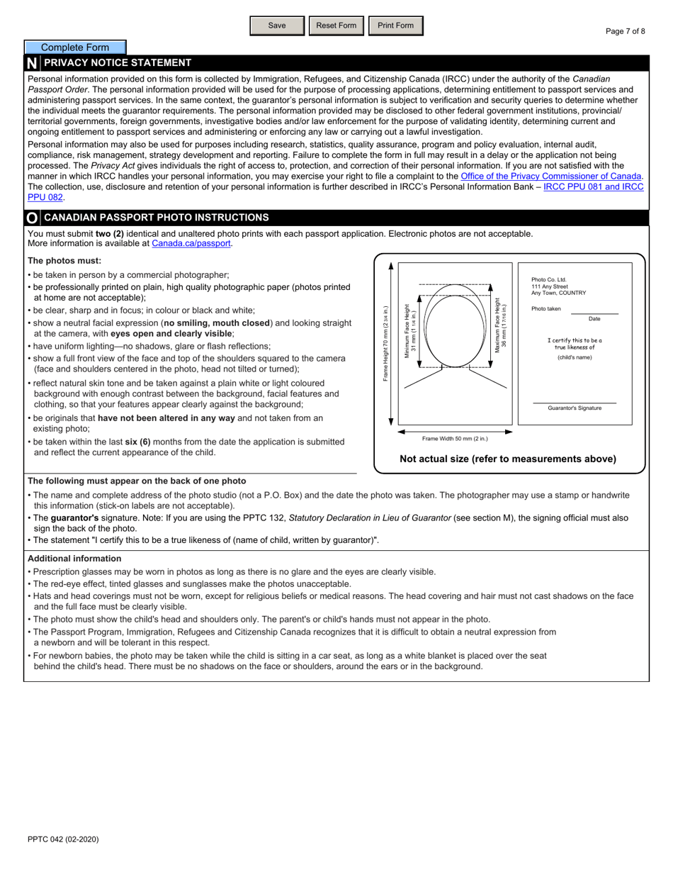 Form PPTC042 Child Abroad General Passport Application for Canadians Under 16 Years of Age Applying Outside of Canada and the Usa - Canada, Page 7