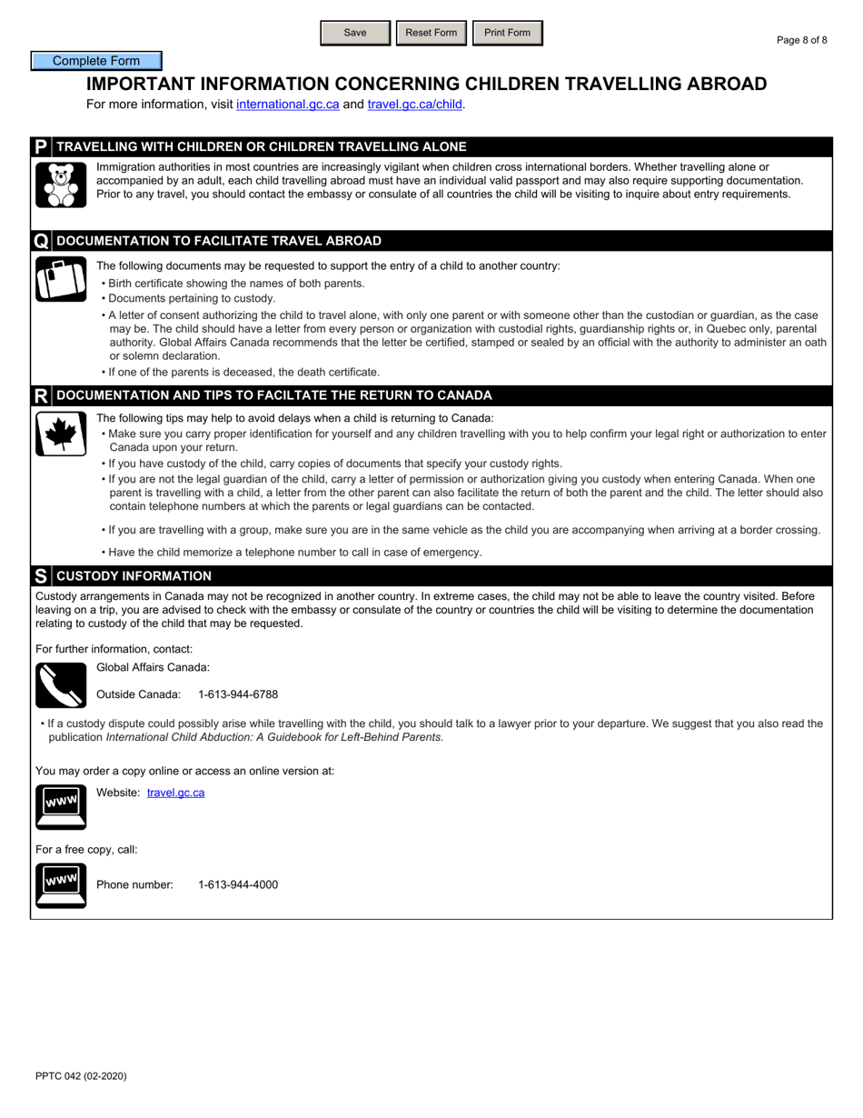 Form PPTC042 Child Abroad General Passport Application for Canadians Under 16 Years of Age Applying Outside of Canada and the Usa - Canada, Page 8