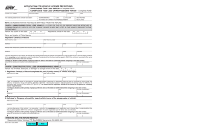 Document preview: Form REG65 Application for Vehicle License Fee Refund - California