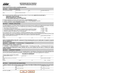 Form REG230 &quot;Motorized Bicycle (Moped) Instructions/Application&quot; - California