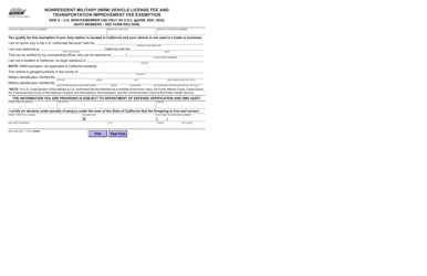 Form REG5045 Nonresident Military (Nrm) Vehicle License Fee and Transportation Improvement Fee Exemption - California