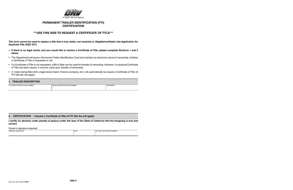 Form REG4017  Printable Pdf