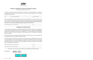 Form Reg139 Download Fillable Pdf Or Fill Online Vehicle Emission System Statement Smog California Templateroller