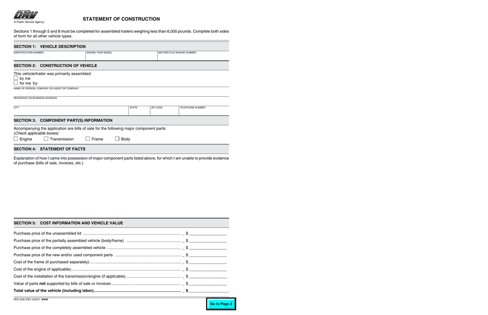 Form REG5036 Download Printable PDF or Fill Online Statement of ...