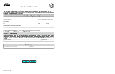 Document preview: Form DL329 S Gender Category Request - California