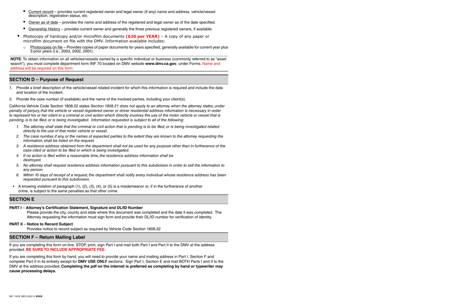 Form INF1161E Attorneys Information Request (Vehicle / Vessel Related Incidents Only) - California, Page 2