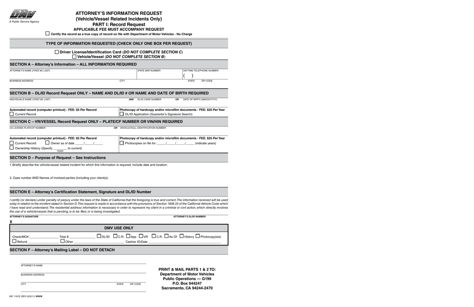 Form INF1161E Attorneys Information Request (Vehicle / Vessel Related Incidents Only) - California, Page 3