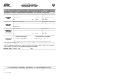 Form INV19 &quot;Investigations Division Office of Internal Affairs Fraud Complaint Form&quot; - California
