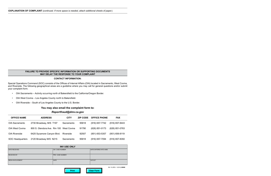 Form INV19 Investigations Division Office of Internal Affairs Fraud Complaint Form - California, Page 2