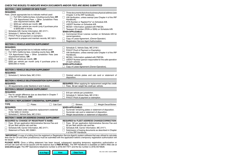 Form MC2129 I International Registration Plan (Irp) Customer Application Checklist - California, Page 2