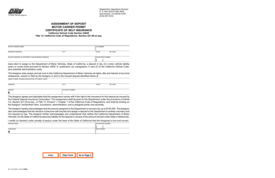 Document preview: Form MC133 M Assignment of Deposit Motor Carrier Permit Certificate of Self Insurance - California