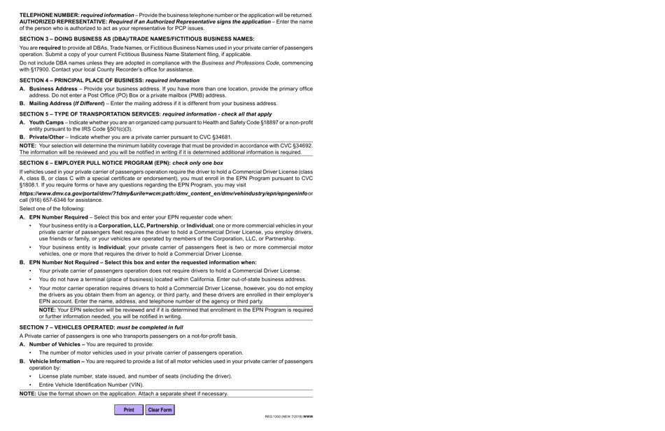 Form REG1300 Application for Private Carrier of Passengers Certificate - California, Page 2