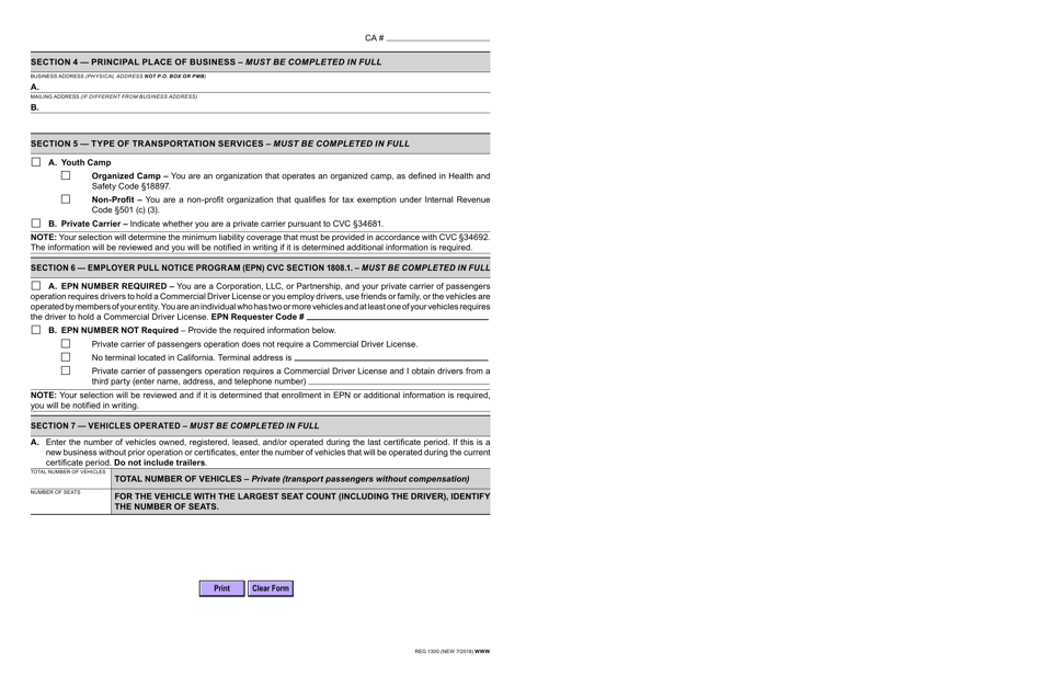 Form REG1300 Application for Private Carrier of Passengers Certificate - California, Page 5