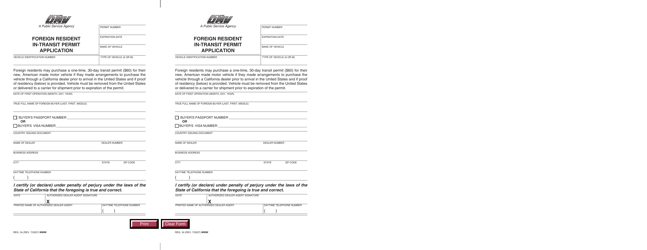 Form REG34 &quot;Foreign Resident in-Transit Permit Application&quot; - California