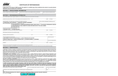 Document preview: Form REG119 Certificate of Repossession - California