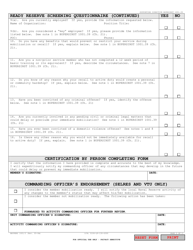 NAVPERS Form 1001/3 Ready Reserve Screening Questionnaire, Page 2