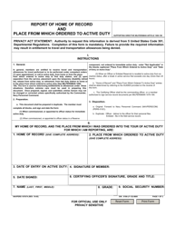 Document preview: NAVPERS Form 1070/74 Officer's Report of Home of Record and Place From Which Ordered to Active Duty