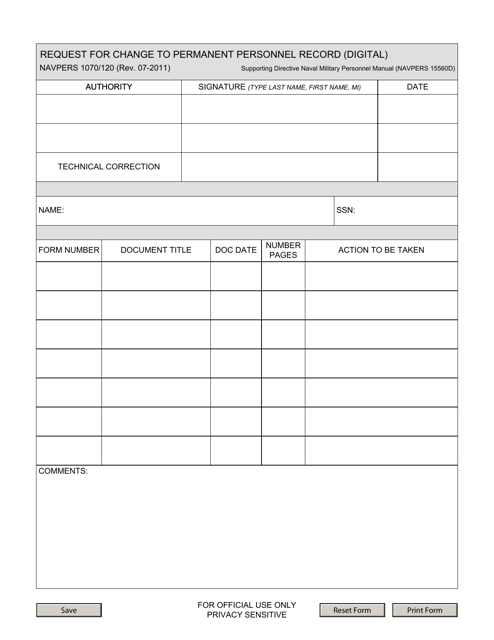NAVPERS Form 1070/120  Printable Pdf