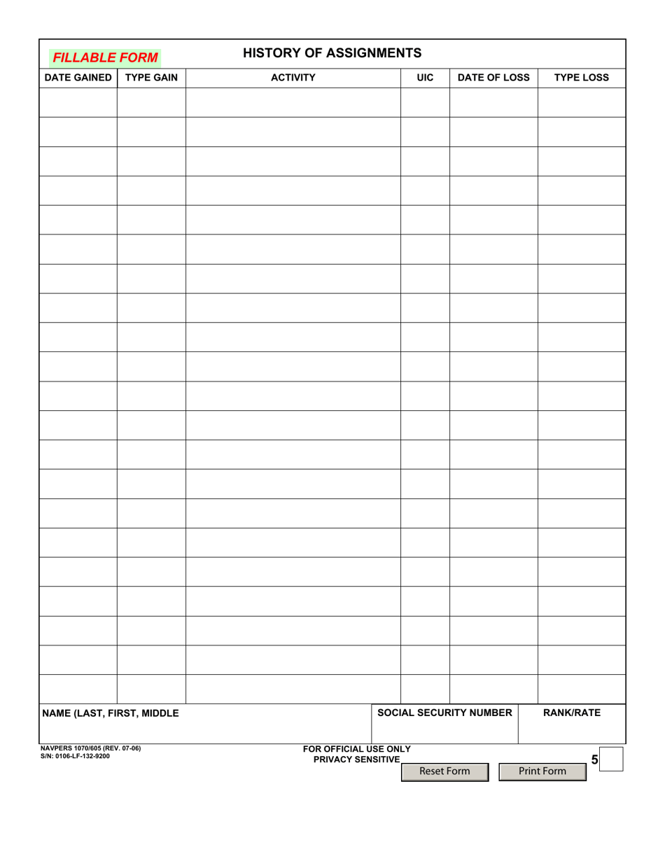 NAVPERS Form 1070/605 - Fill Out, Sign Online and Download Fillable PDF ...