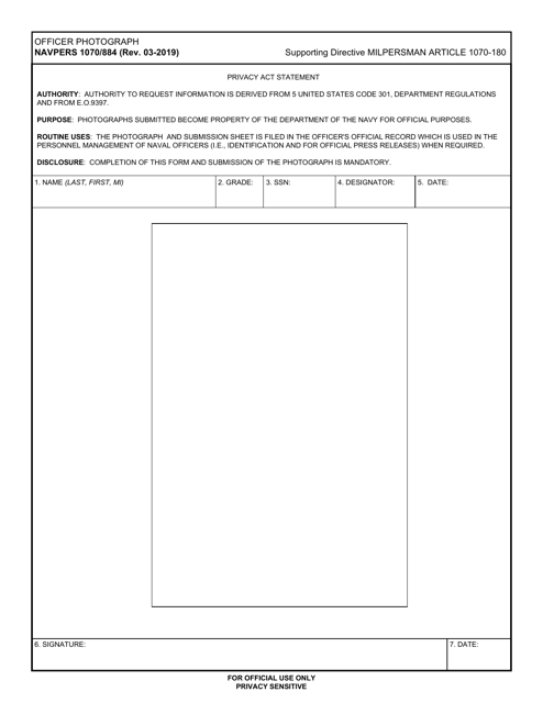 NAVPERS Form 1070/884  Printable Pdf