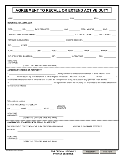 NAVPERS Form 1070/622  Printable Pdf