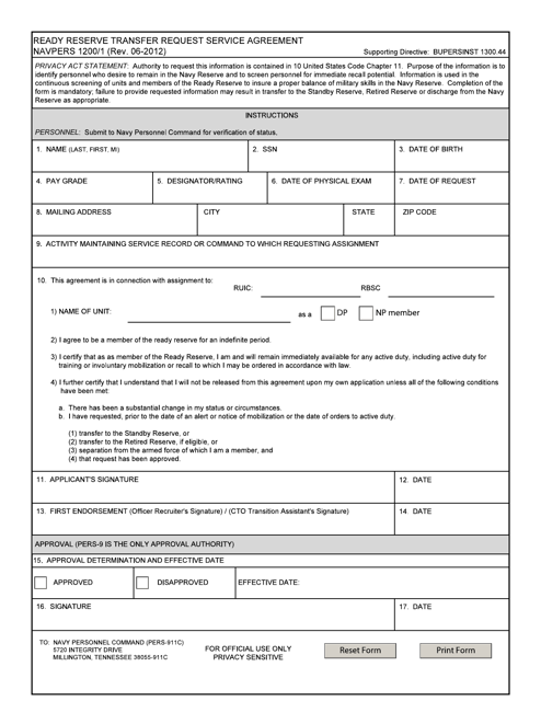 NAVPERS Form 1200/1  Printable Pdf