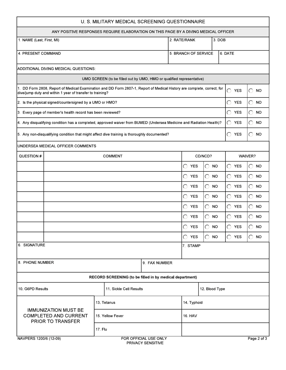 NAVPERS Form 1200/6 - Fill Out, Sign Online and Download Fillable PDF ...