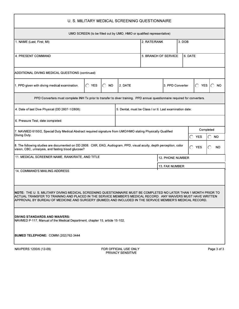 NAVPERS Form 1200/6 - Fill Out, Sign Online and Download Fillable PDF ...