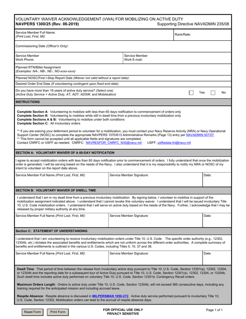 NAVPERS Form 1300/25  Printable Pdf