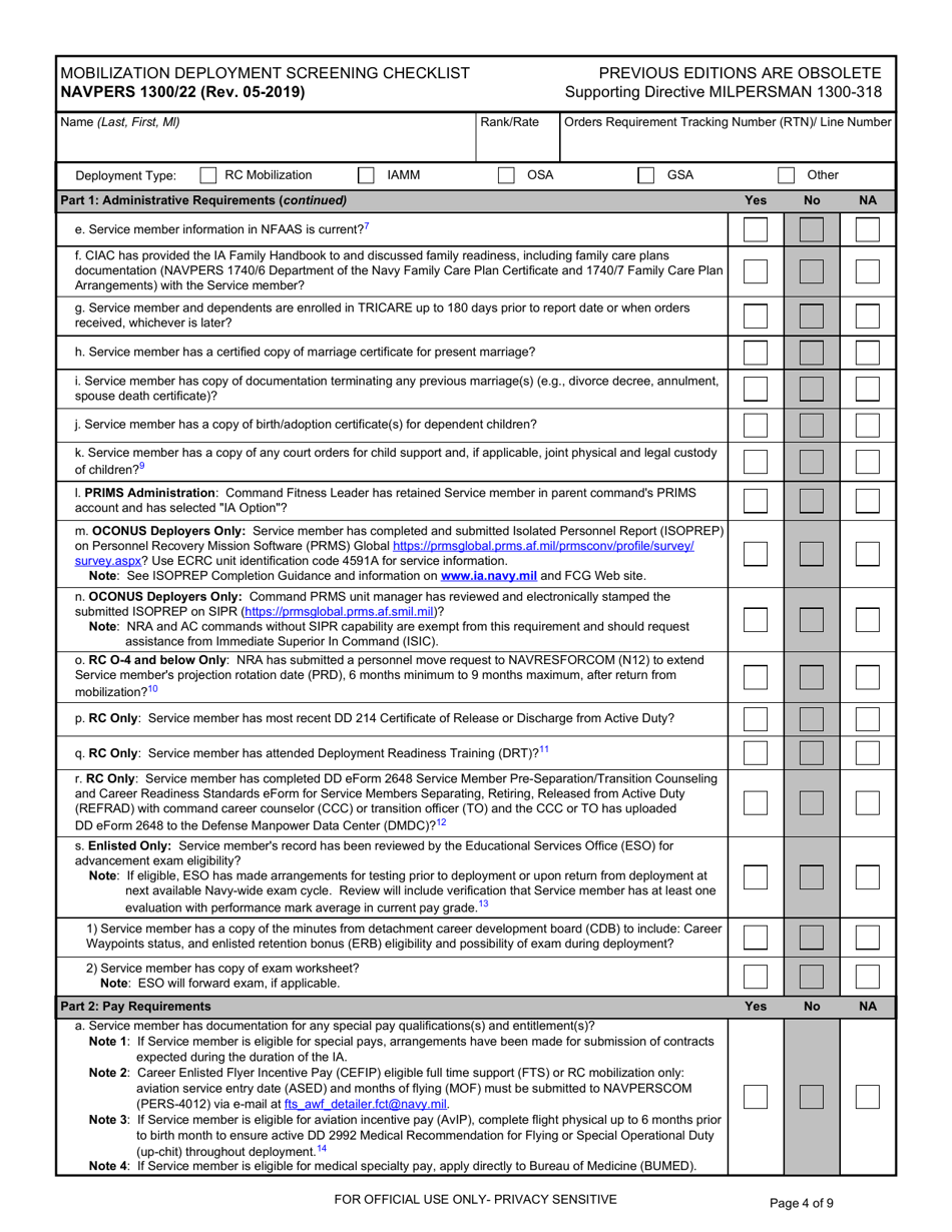 NAVPERS Form 1300/22 - Fill Out, Sign Online and Download Fillable PDF ...