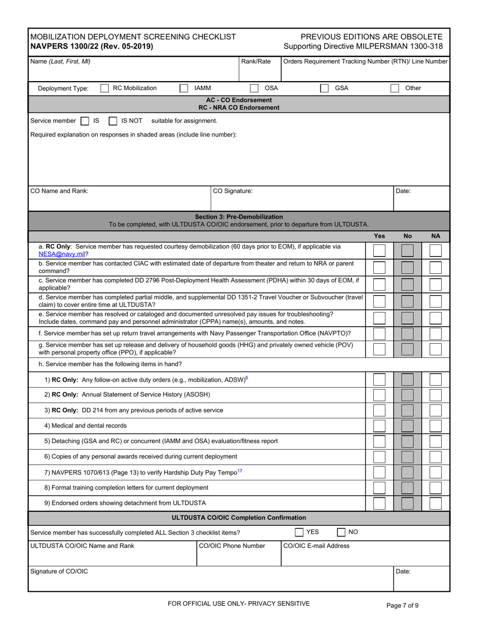 NAVPERS Form 1300/22 - Fill Out, Sign Online and Download Fillable PDF ...