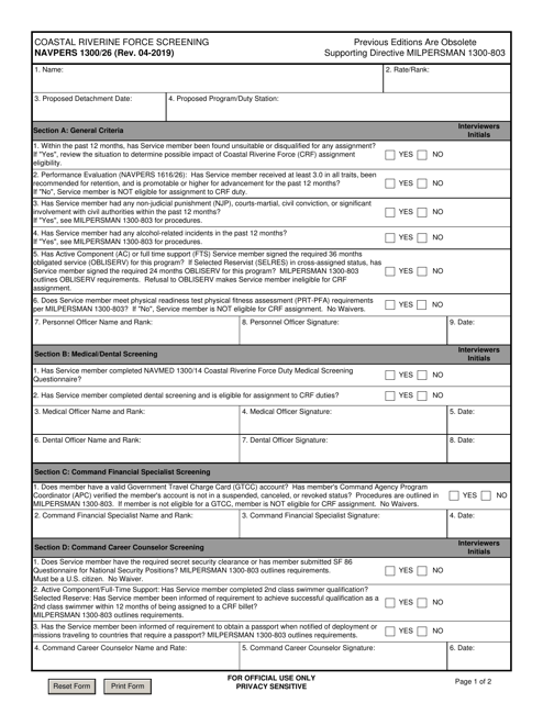 NAVPERS Form 1300/26  Printable Pdf