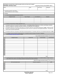 Document preview: NAVPERS Form 1301/86 Defense Acquisition Corps Board Application Data Sheet