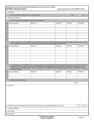 NAVPERS Form 1301/86 Defense Acquisition Corps Board Application Data Sheet, Page 2
