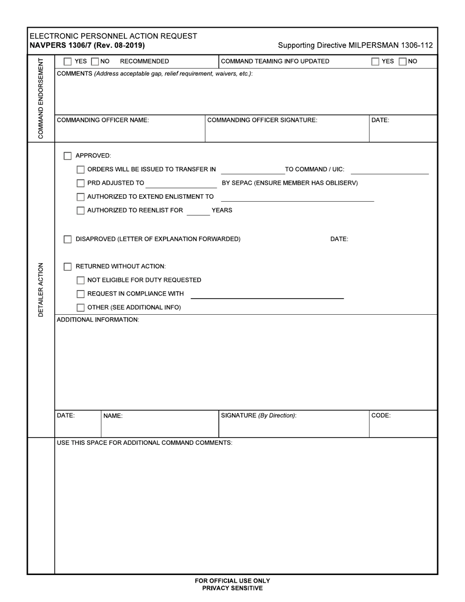 NAVPERS Form 1306 7 Download Fillable PDF Or Fill Online Electronic 